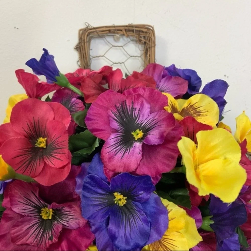 Easter Spring Floral Cross Wreath Pansy Door Decor